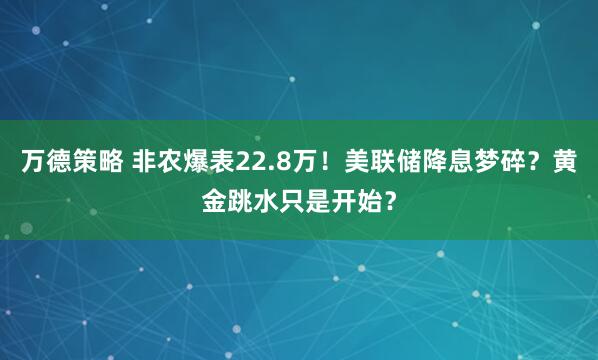 万德策略 非农爆表22.8万!美联储降息梦碎?黄金跳水只是开始?